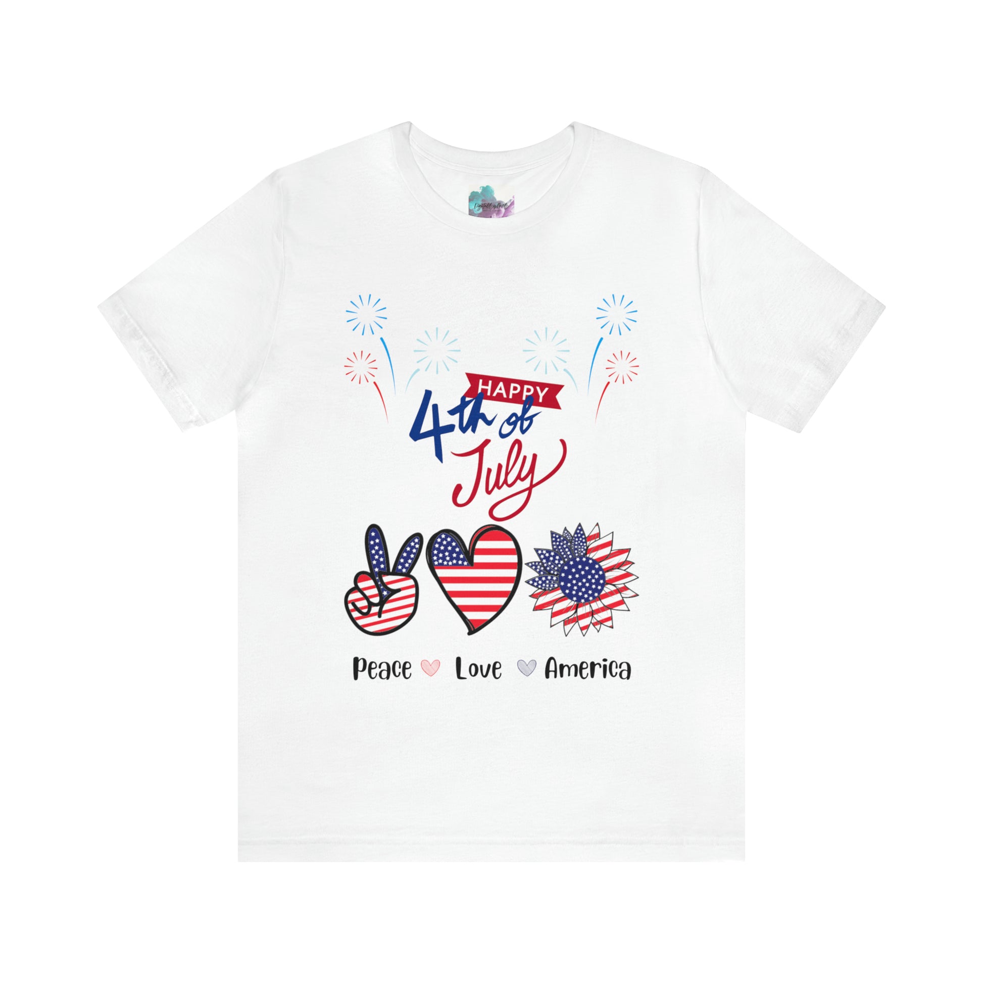 4th of July Short Sleeve Tee, Peace, Love, America - Digital By M&B