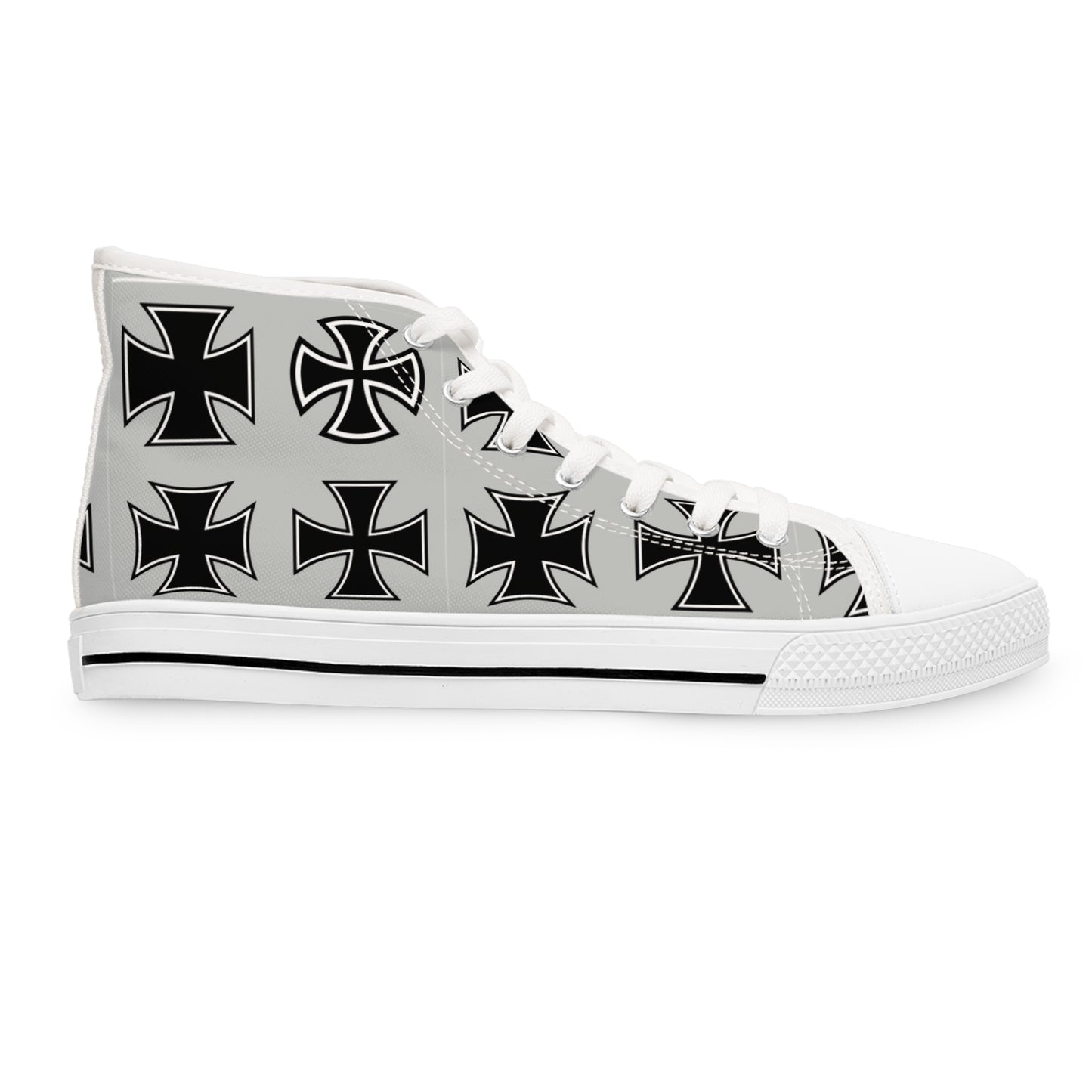 Women's High Top Sneakers, Celtic Cross Design, Black and Grey with White Sole - Digital By M&B