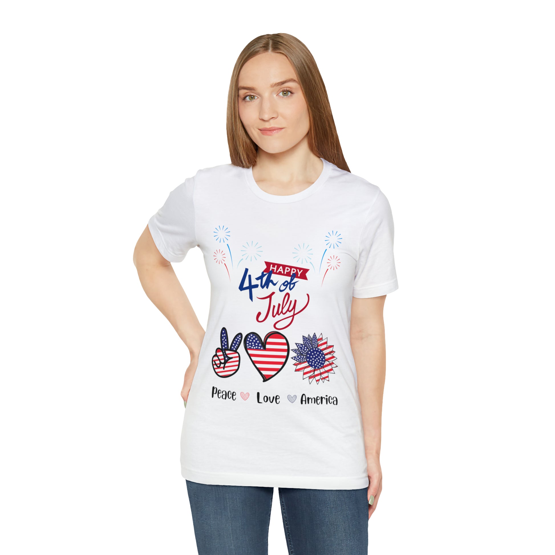 4th of July Short Sleeve Tee, Peace, Love, America - Digital By M&B