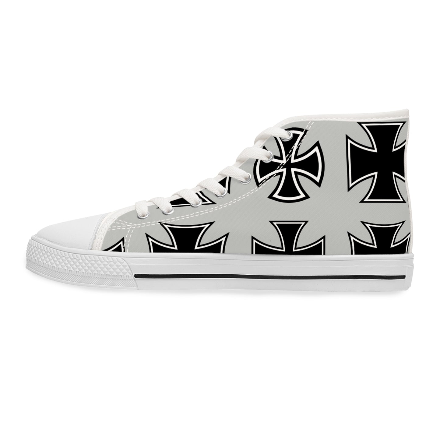 Women's High Top Sneakers, Celtic Cross Design, Black and Grey with White Sole - Digital By M&B