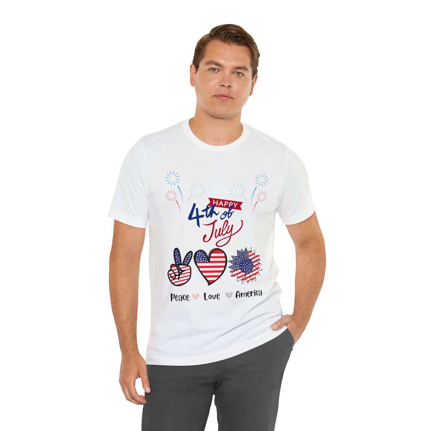 4th of July Short Sleeve Tee, Peace, Love, America - Digital By M&B