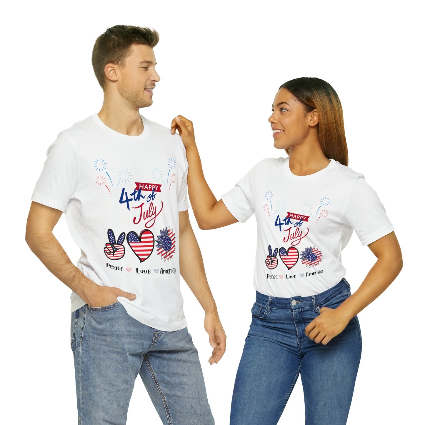 4th of July Short Sleeve Tee, Peace, Love, America - Digital By M&B