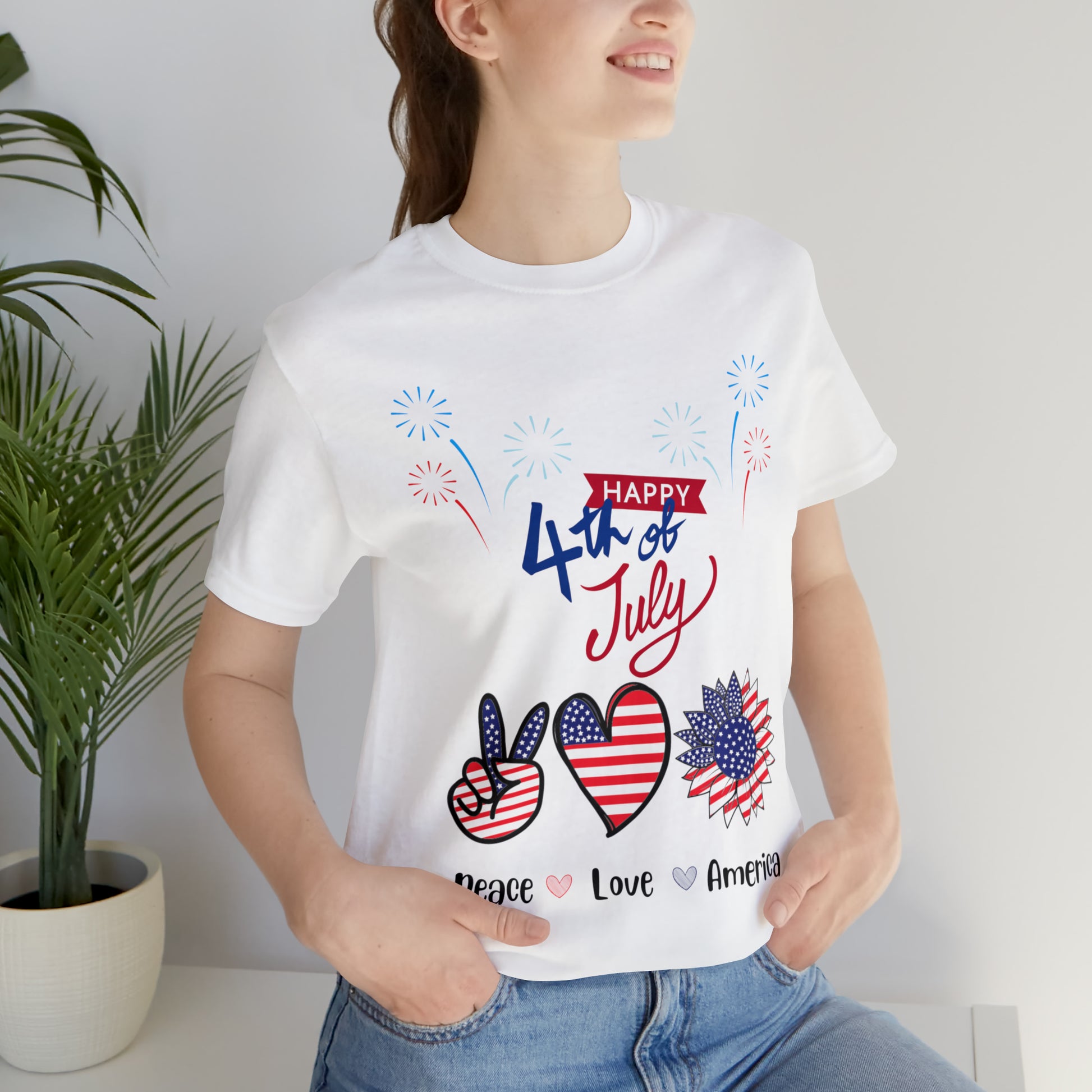 4th of July Short Sleeve Tee, Peace, Love, America - Digital By M&B