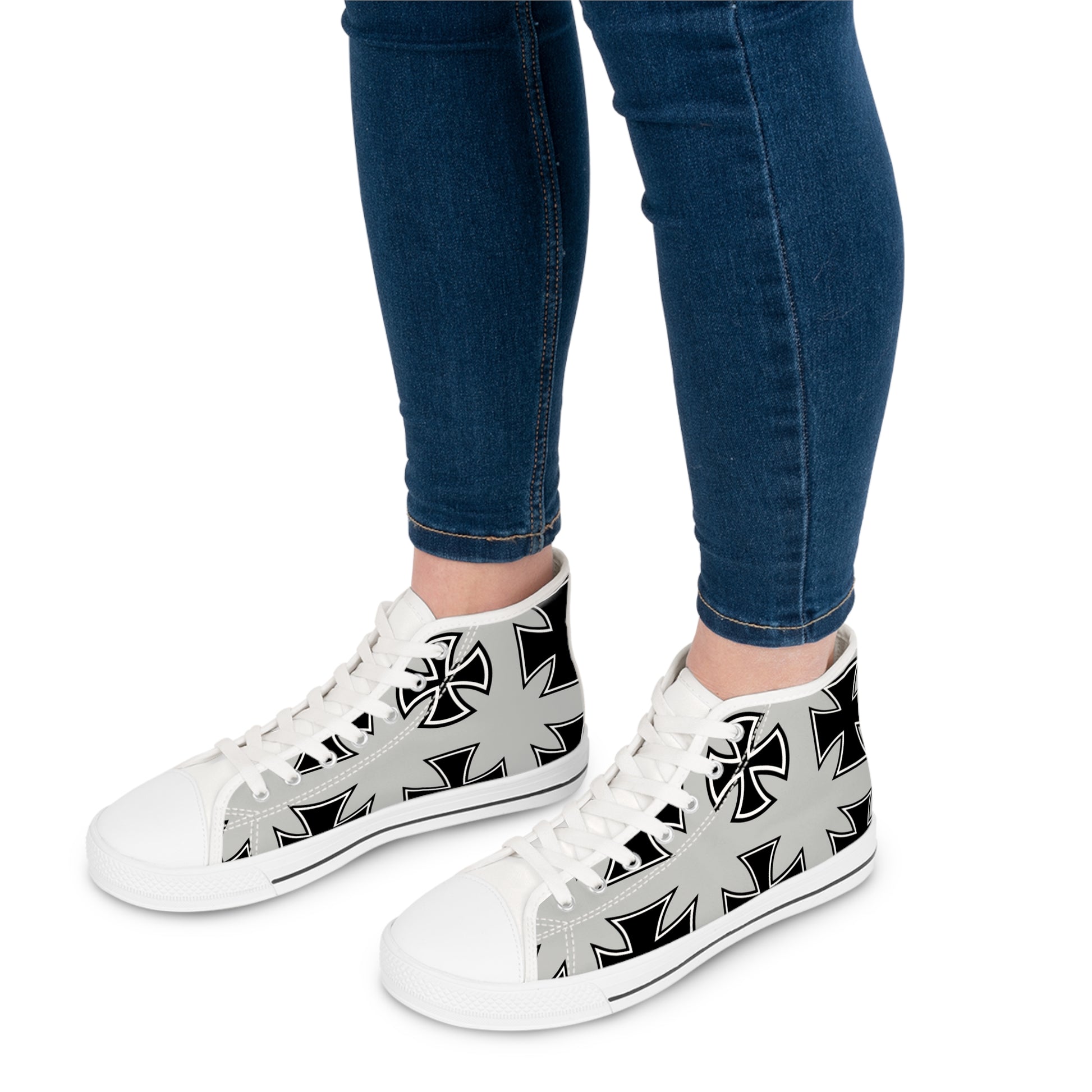 Women's High Top Sneakers, Celtic Cross Design, Black and Grey with White Sole - Digital By M&B