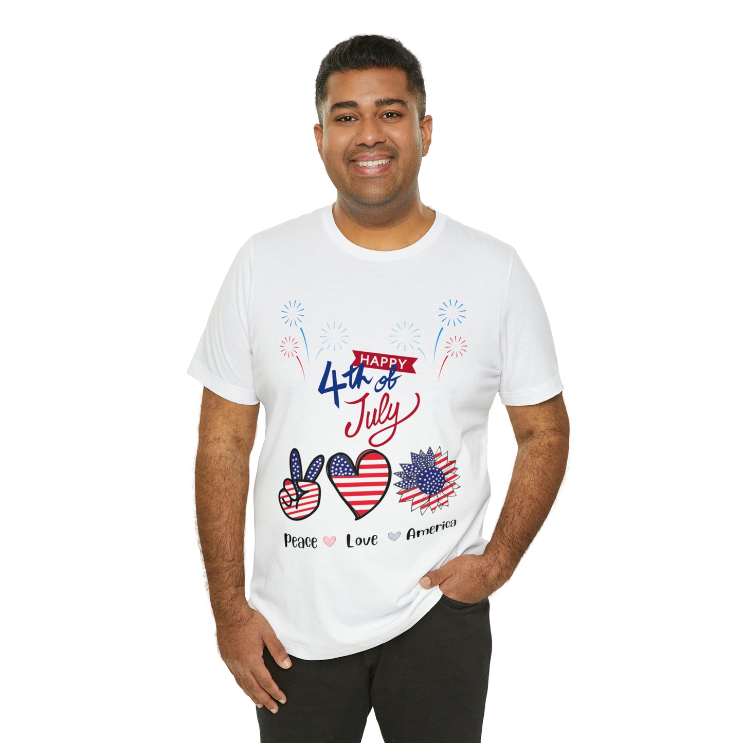 4th of July Short Sleeve Tee, Peace, Love, America - Digital By M&B