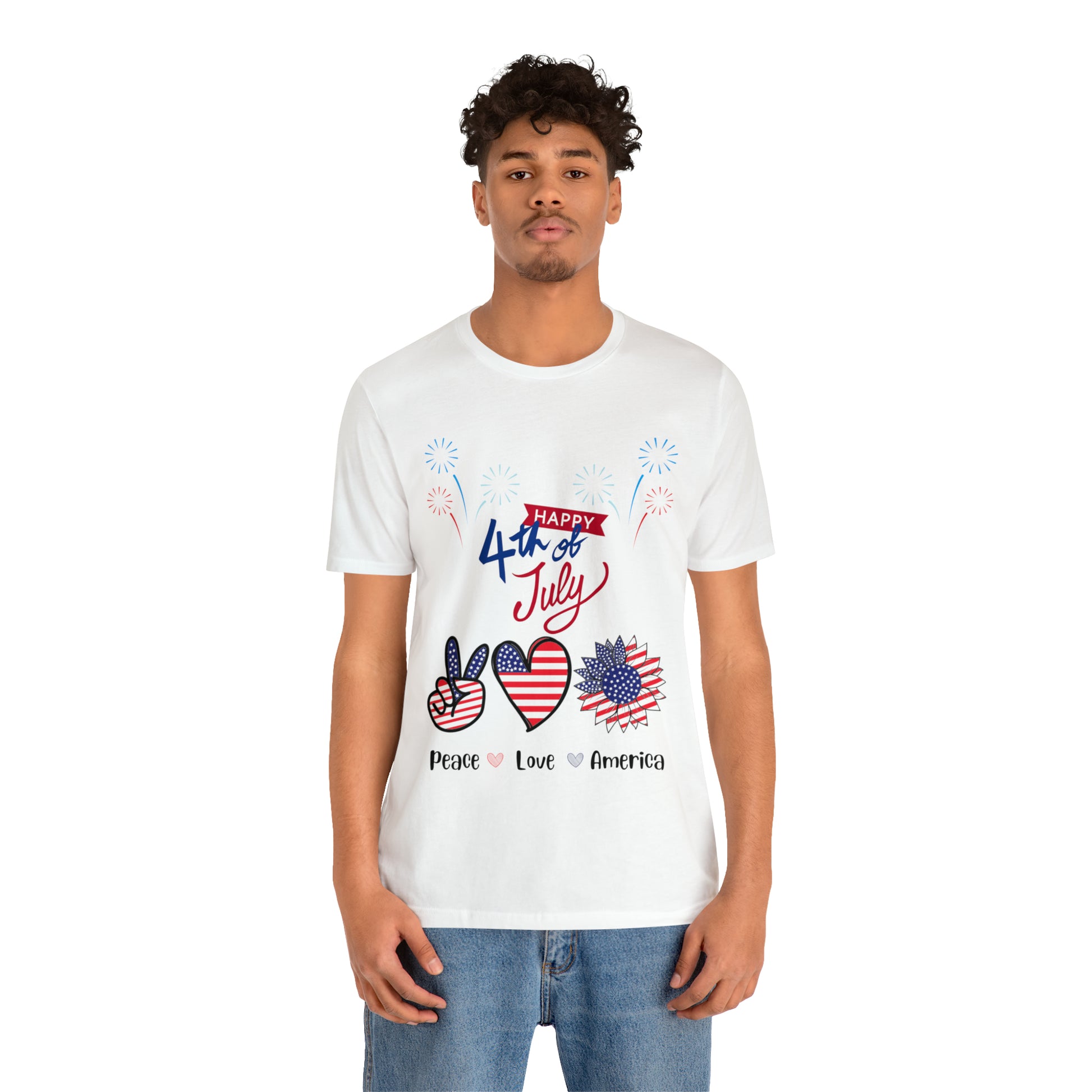 4th of July Short Sleeve Tee, Peace, Love, America - Digital By M&B