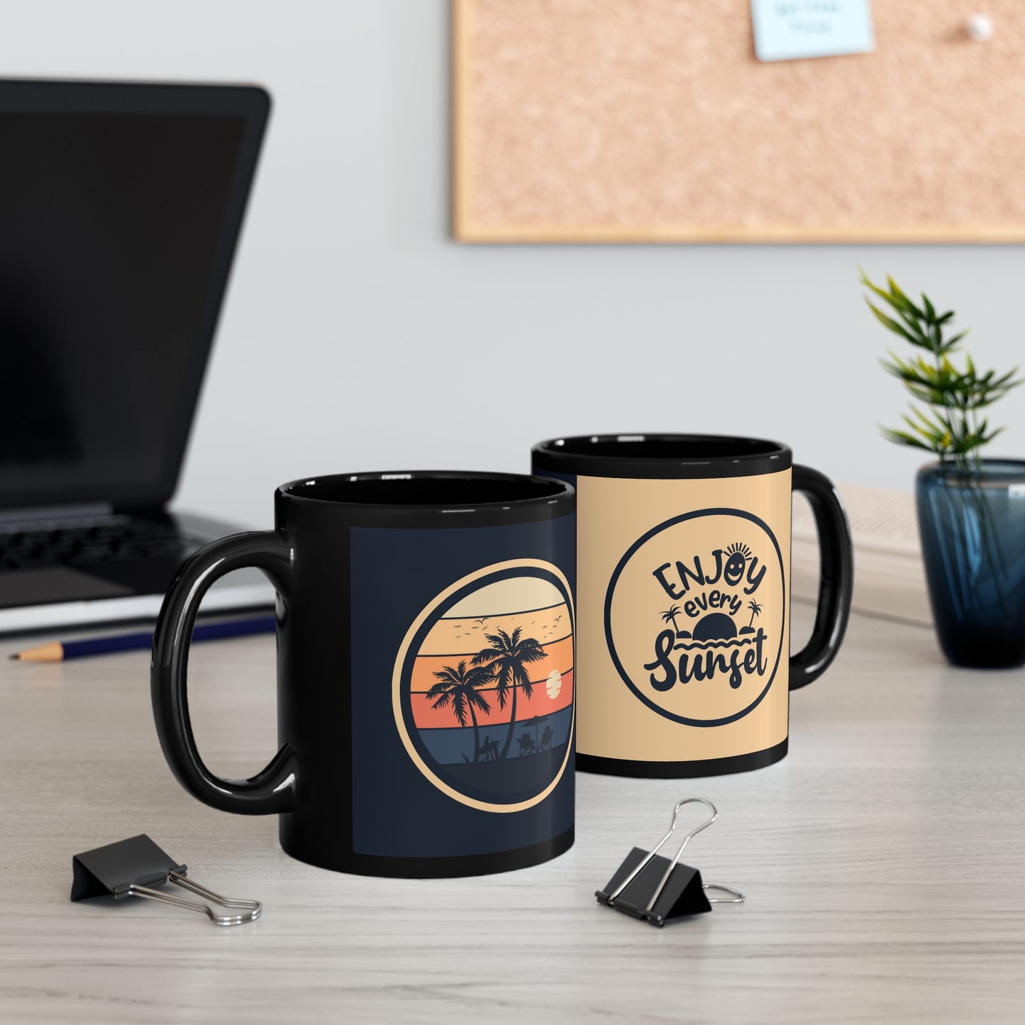Coffee Mug, Enjoy Every Sunset 11oz Black Mug - Digital By M&B