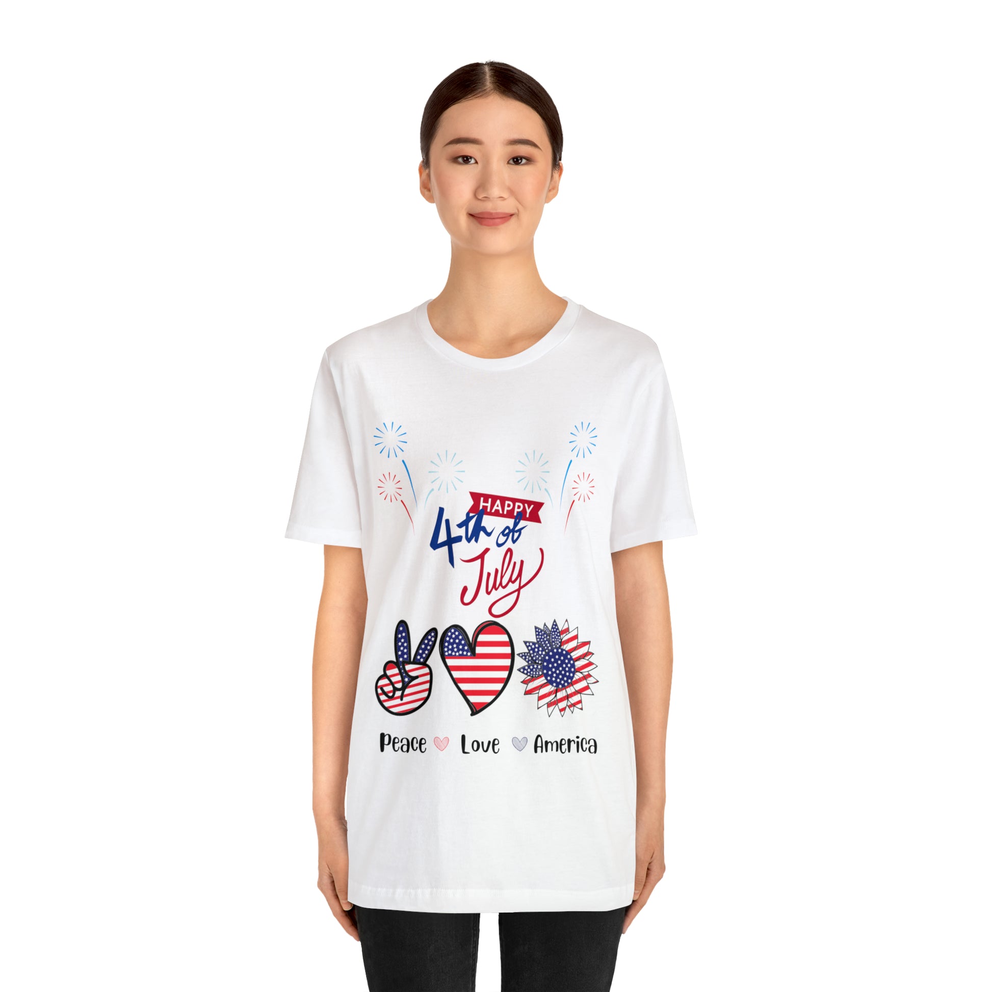 4th of July Short Sleeve Tee, Peace, Love, America - Digital By M&B