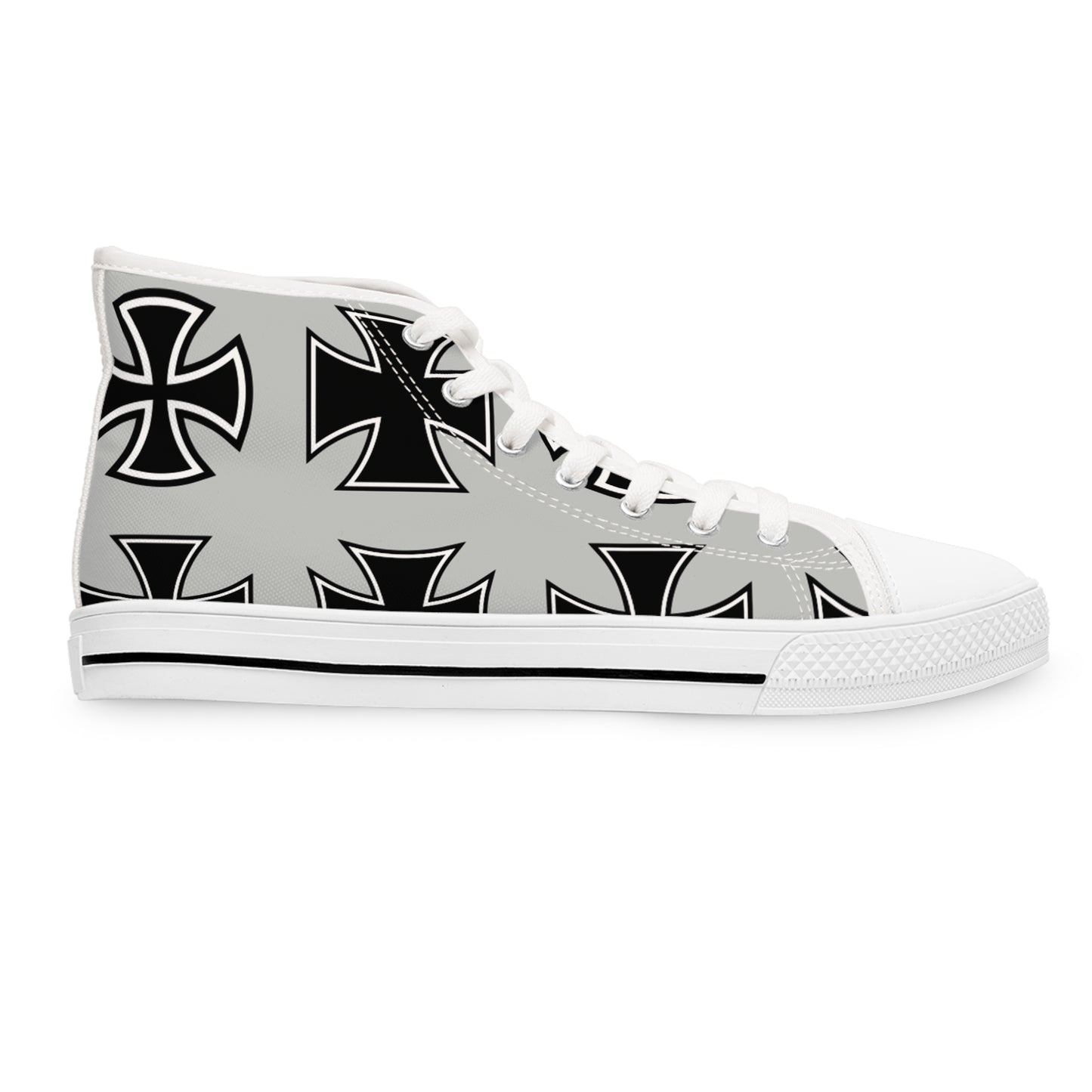 Women's High Top Sneakers, Celtic Cross Design, Black and Grey with White Sole - Digital By M&B