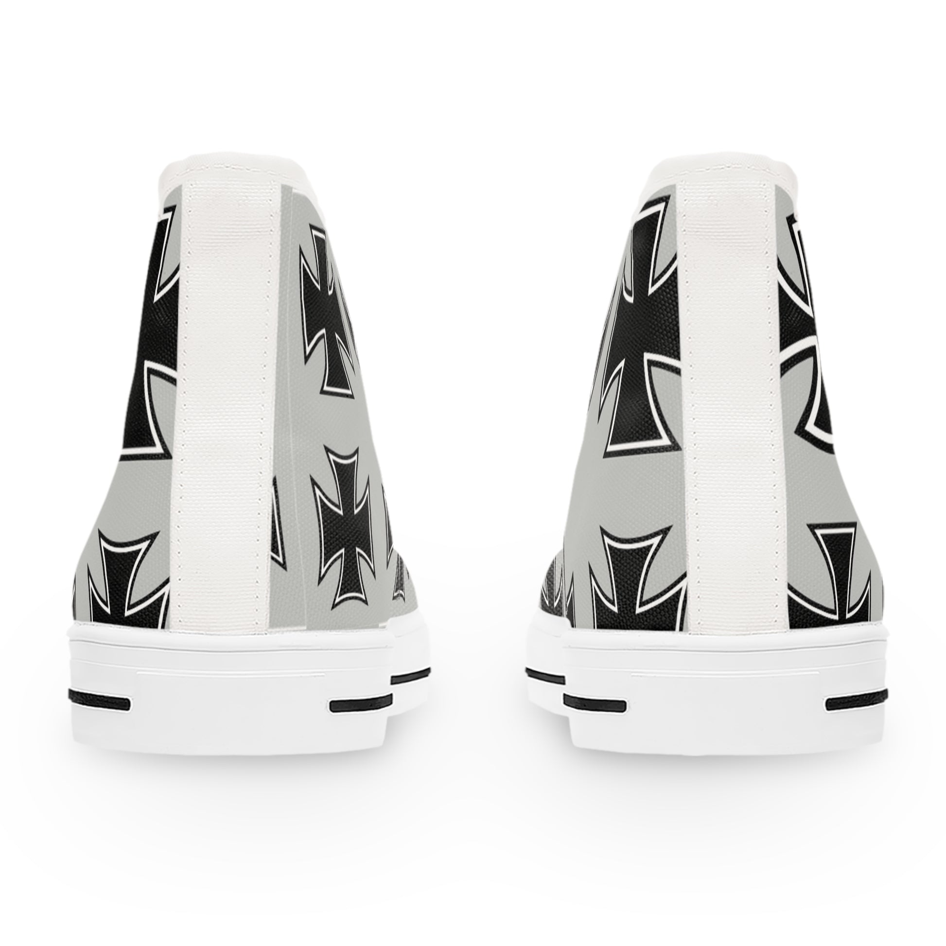 Women's High Top Sneakers, Celtic Cross Design, Black and Grey with White Sole - Digital By M&B