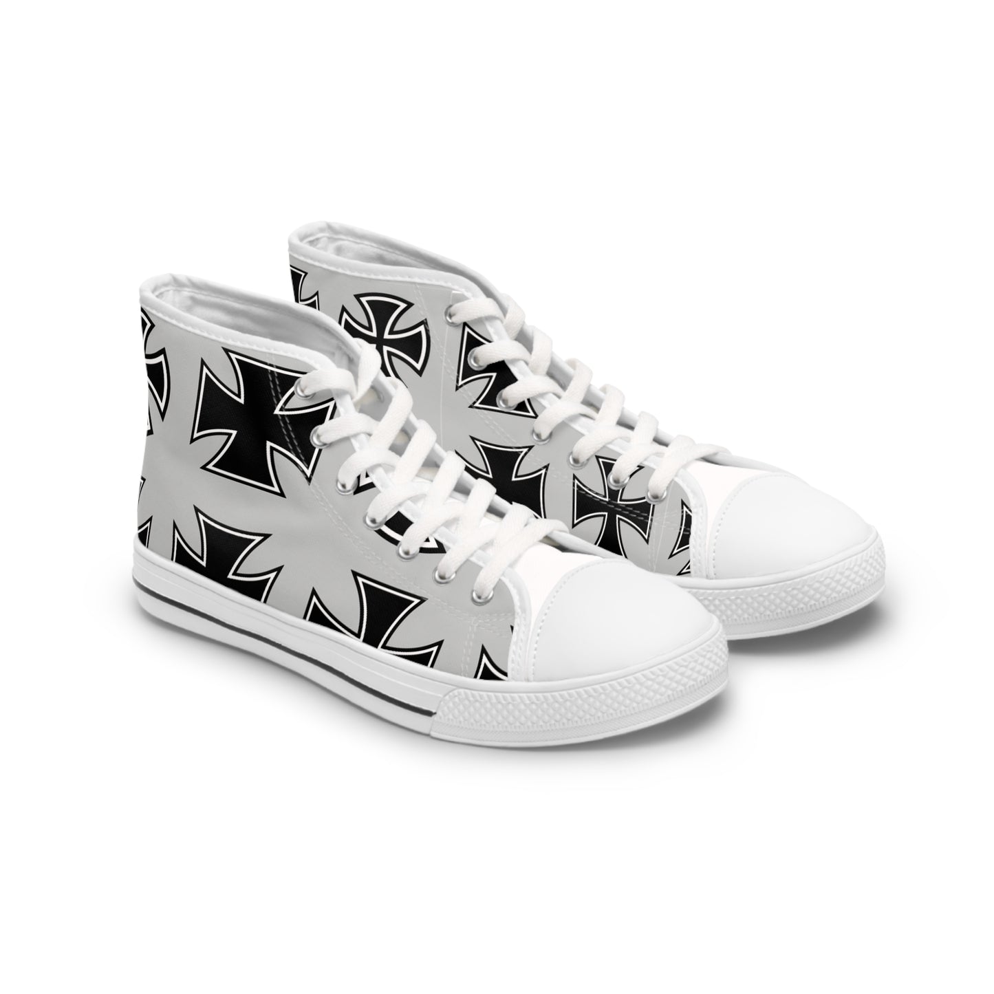 Women's High Top Sneakers, Celtic Cross Design, Black and Grey with White Sole - Digital By M&B