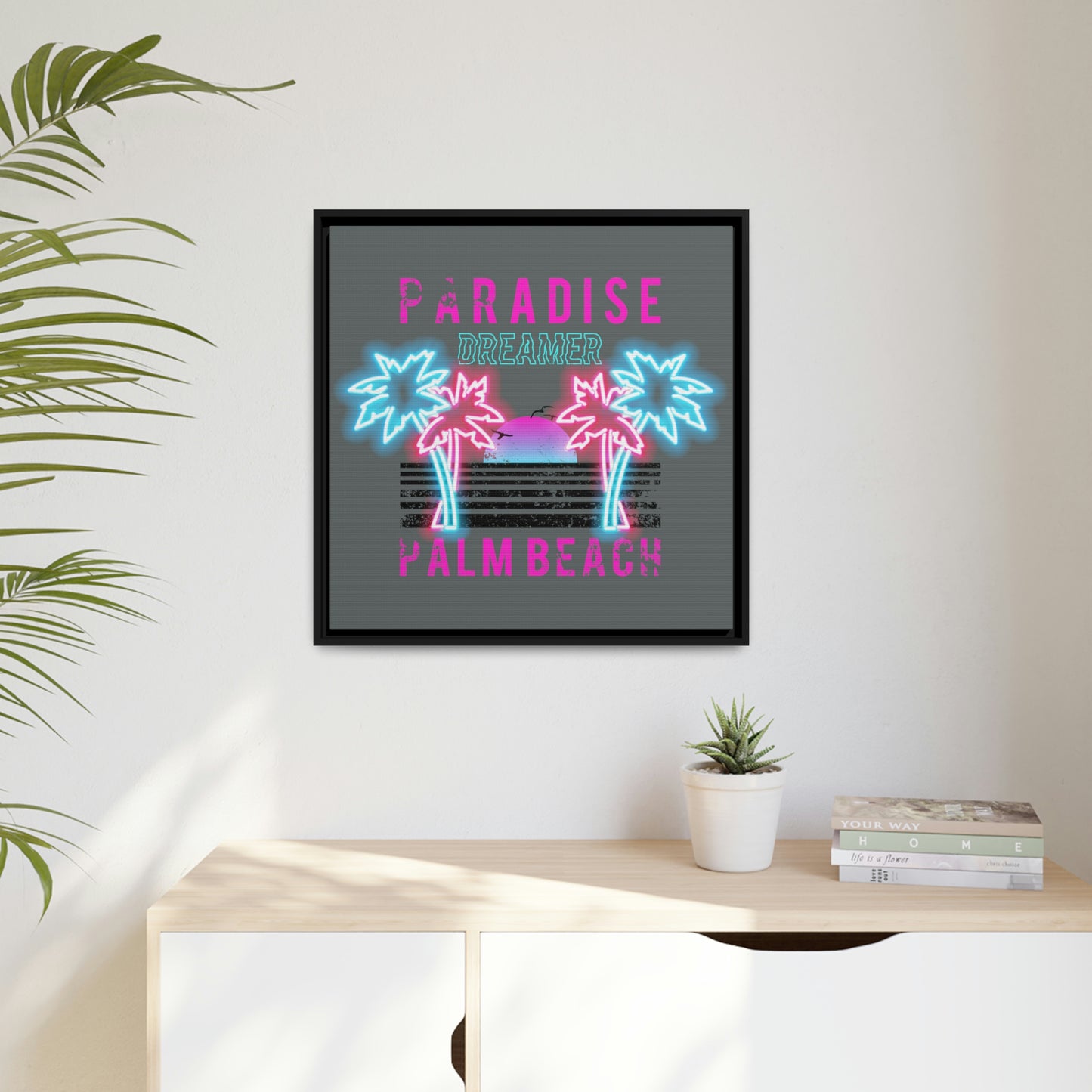 Paradise Dreamer, Palm Beach, Matte Canvas, Black Frame