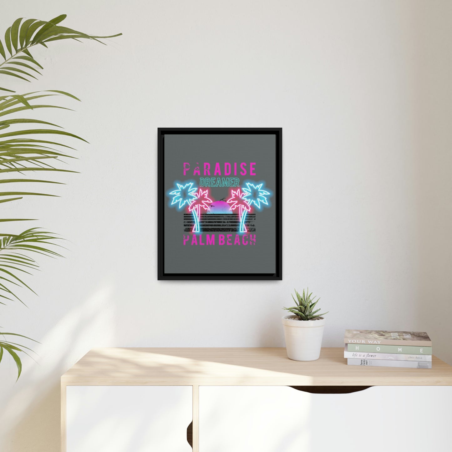 Paradise Dreamer, Palm Beach, Matte Canvas, Black Frame