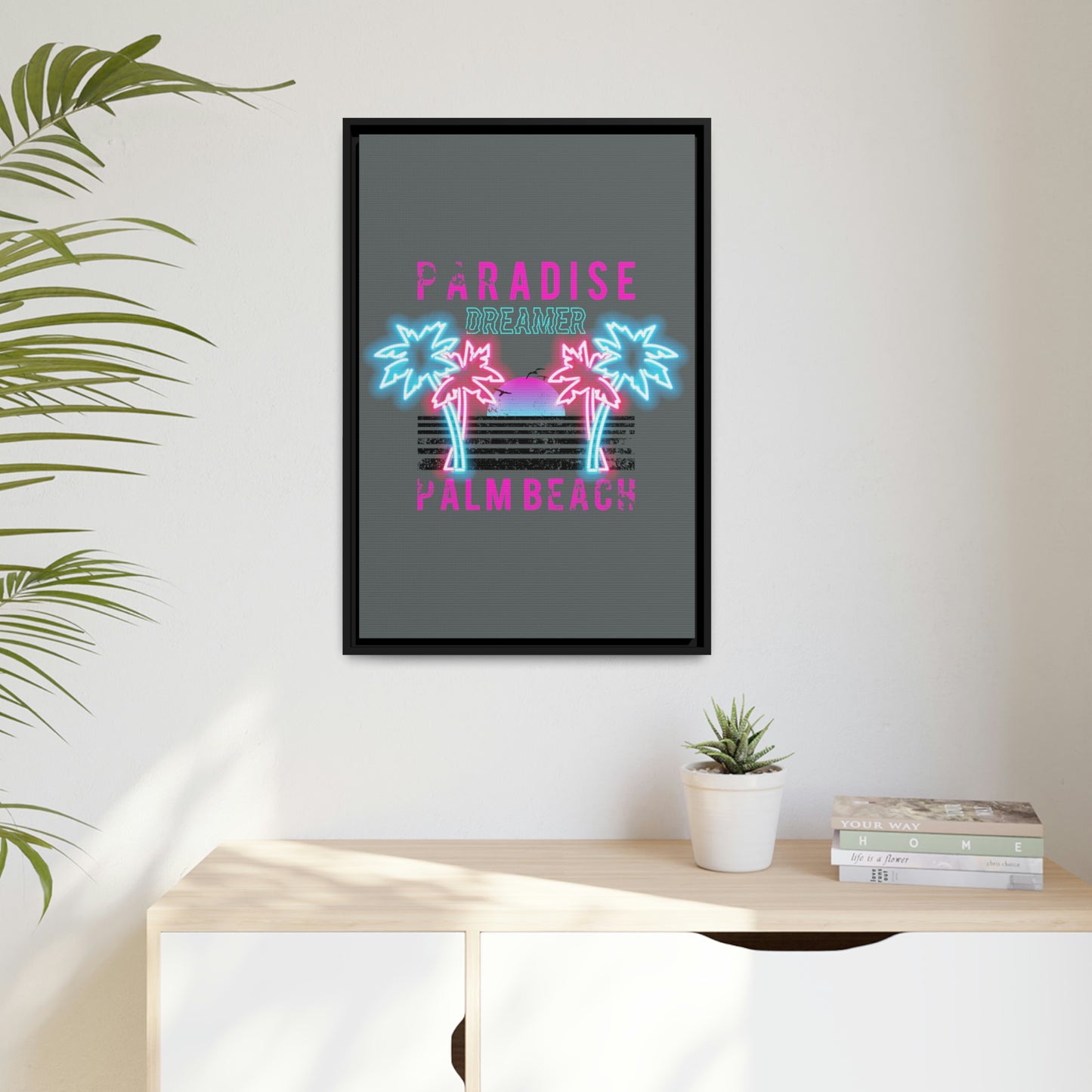 Paradise Dreamer, Palm Beach, Matte Canvas, Black Frame