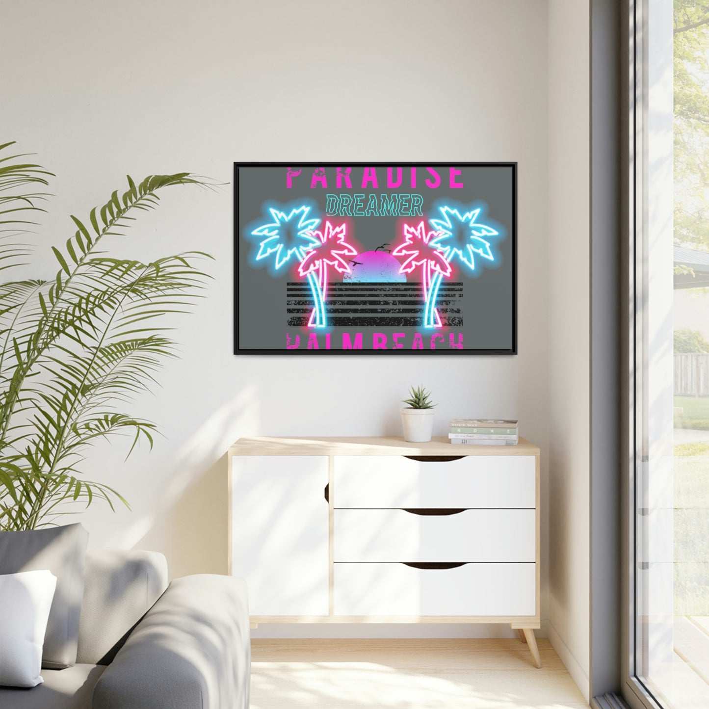 Paradise Dreamer, Palm Beach, Matte Canvas, Black Frame