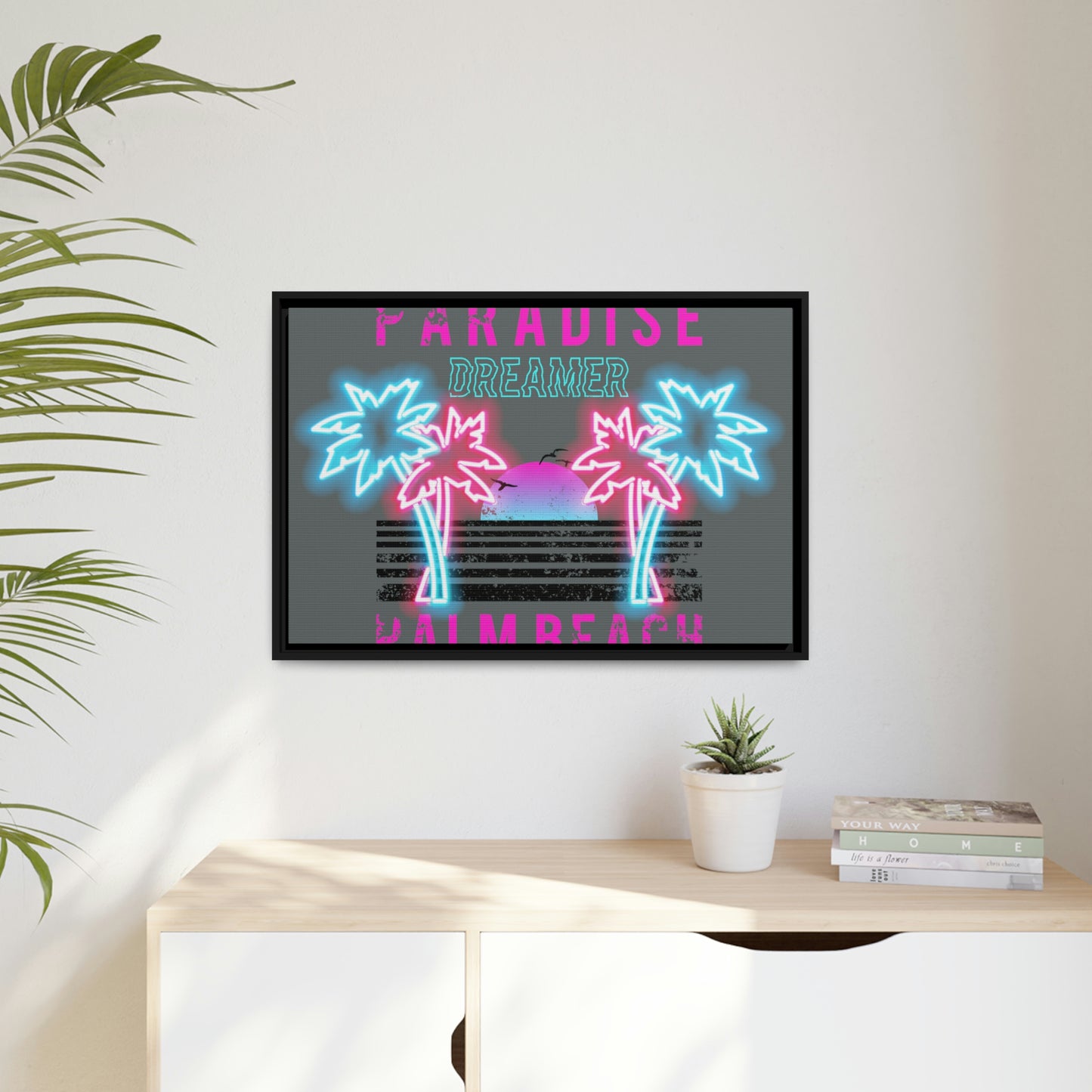 Paradise Dreamer, Palm Beach, Matte Canvas, Black Frame