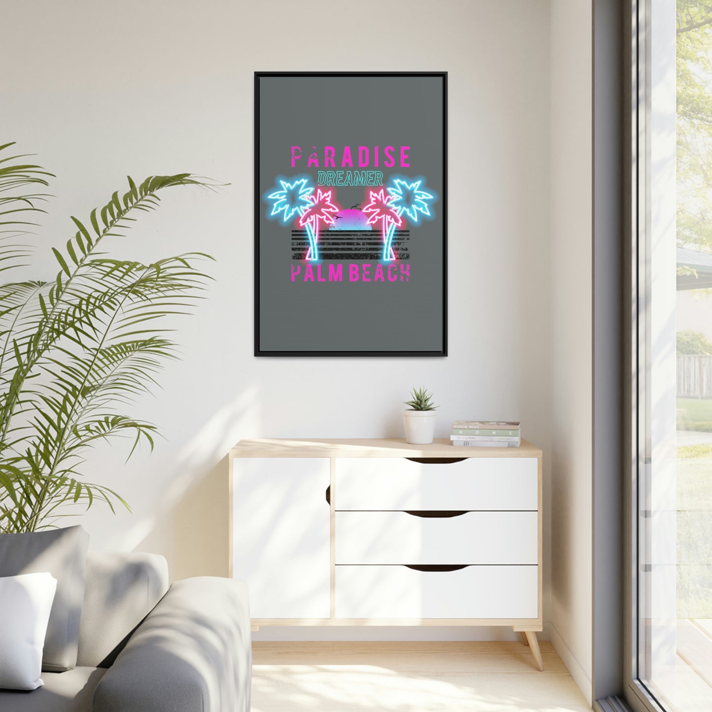 Paradise Dreamer, Palm Beach, Matte Canvas, Black Frame